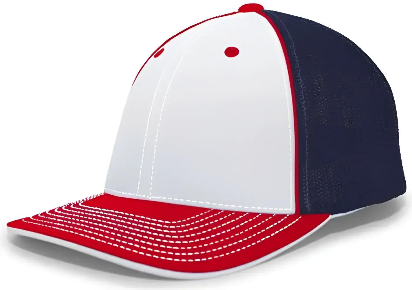 Pacific Headwear 404F Trucker Flexfit Cap - White Navy Red - White Navy / 6 1/2’’ 7’’