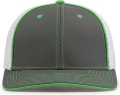 Pacific Headwear 404M Trucker Flexfit Cap - Graphite White Neon Green