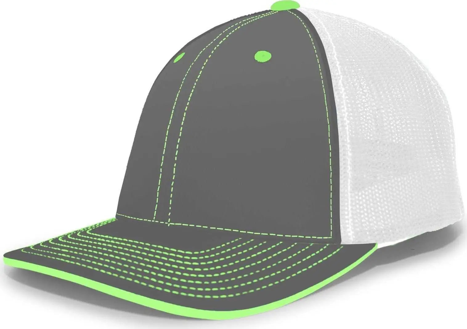 Pacific Headwear 404M Trucker Flexfit Cap - Graphite White Neon Green - Dark Gray White / 6 1/2’’ - 7’’