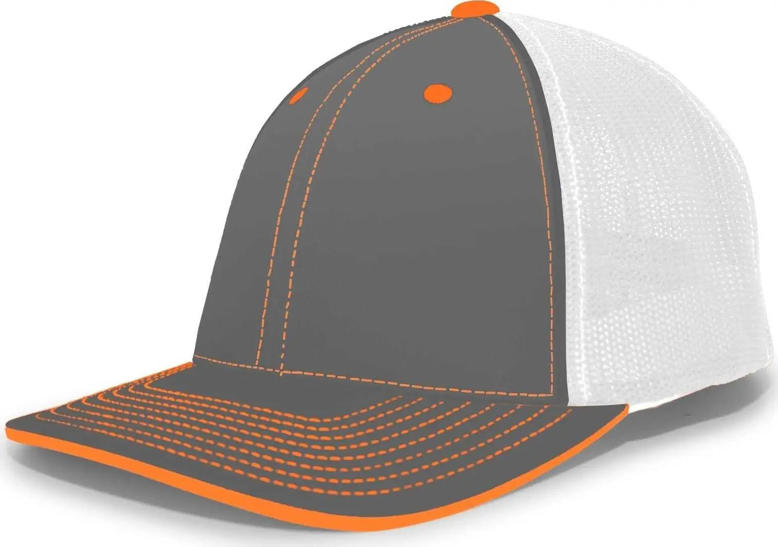 Pacific Headwear 404M Trucker Flexfit Cap - Graphite White Neon Orange - Dark Gray White / 6 1/2’’ - 7’’