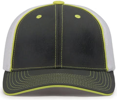 Pacific Headwear 404M Trucker Flexfit Cap - Graphite White Neon Yellow