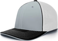Pacific Headwear 404M Trucker Flexfit Cap - Silver White Black - Light Gray Black / 6 3/8’’ - 6 7/8’’