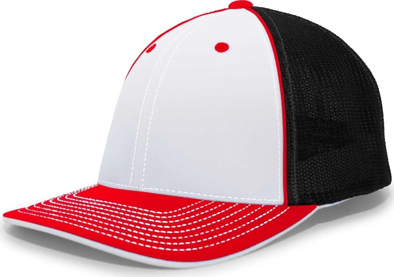 Pacific Headwear 404M Trucker Flexfit Cap - White Black Red - White Black / 6 1/2’’ - 7’’