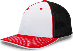 Pacific Headwear 404M Trucker Flexfit Cap - White Black Red - White Black / 6 1/2’’ - 7’’
