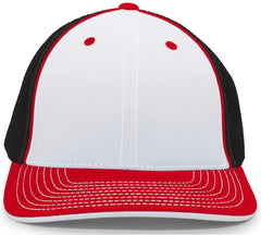 Pacific Headwear 404M Trucker Flexfit Cap - White Black Red
