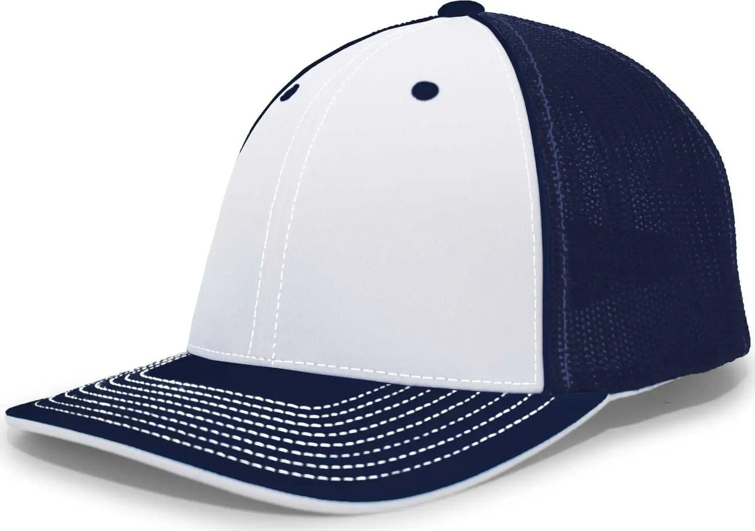 Pacific Headwear 404M Trucker Flexfit Cap - White Navy - White Navy / 6 1/2’’ - 7’’