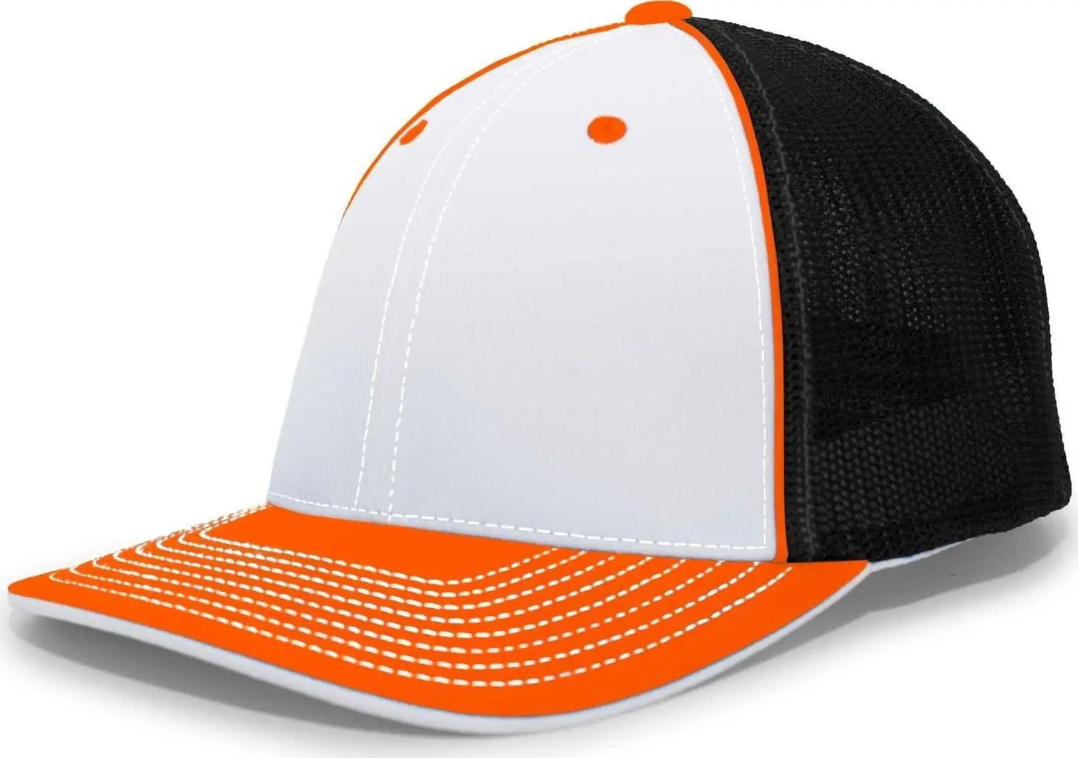 Pacific Headwear 404M Trucker Flexfit Cap - White Orange Black - White Orange / 6 1/2’’ - 7’’