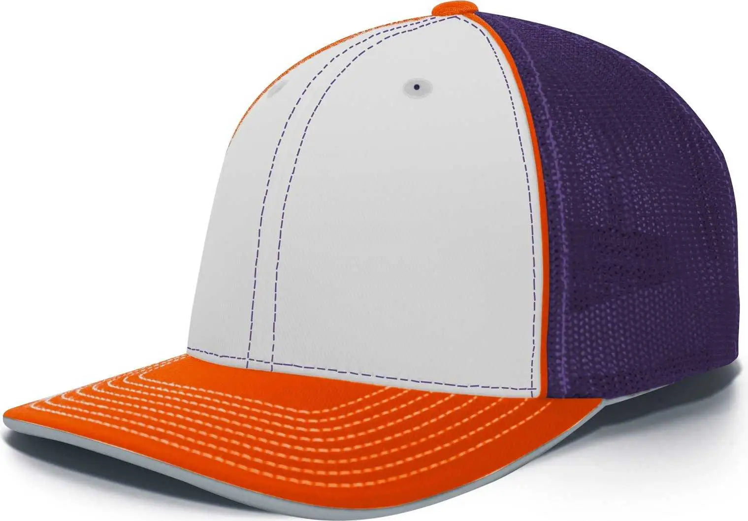 Pacific Headwear 404M Trucker Flexfit Cap - White Purple Orange - White Orange / 6 3/8’’ - 6 7/8’’