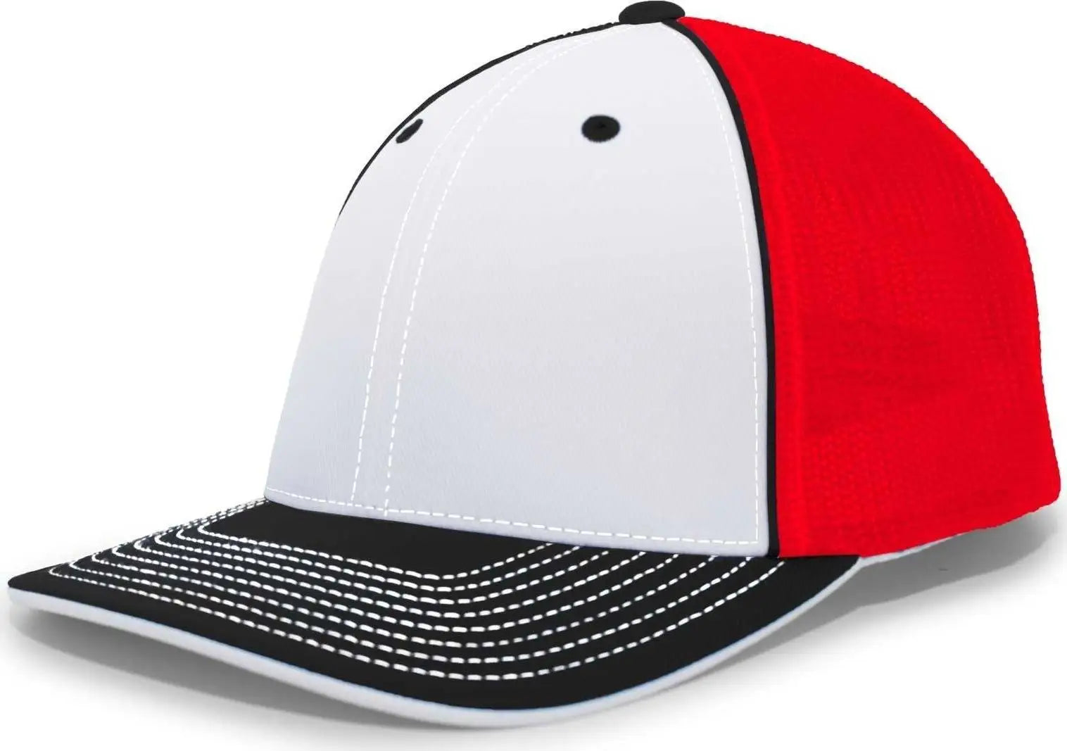 Pacific Headwear 404M Trucker Flexfit Cap - White Red Black - White Red / 6 1/2’’ - 7’’