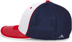Pacific Headwear 404M Trucker Flexfit Cap - White Red Navy