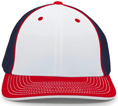 Pacific Headwear 404M Trucker Flexfit Cap - White Red Navy