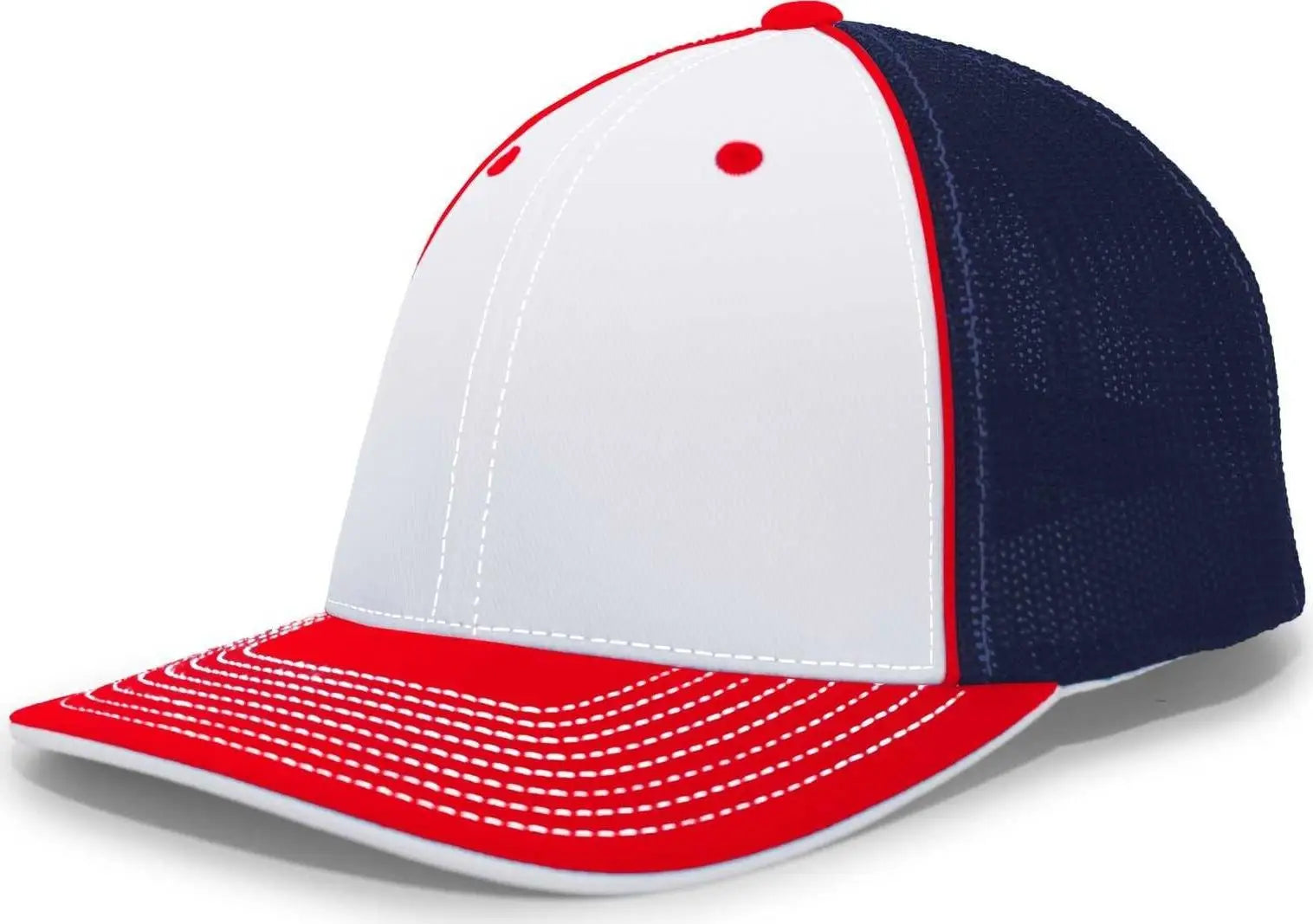 Pacific Headwear 404M Trucker Flexfit Cap - White Red Navy - White Red Navy / 6 1/2’’ - 7’’