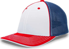 Pacific Headwear 404M Trucker Flexfit Cap - White Red Royal - White Red Royal / 6 1/2’’ - 7’’
