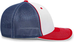 Pacific Headwear 404M Trucker Flexfit Cap - White Red Royal