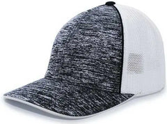 Pacific Headwear 406F Aggressive Heather Trucker Flexfit Cap - Black Heather White