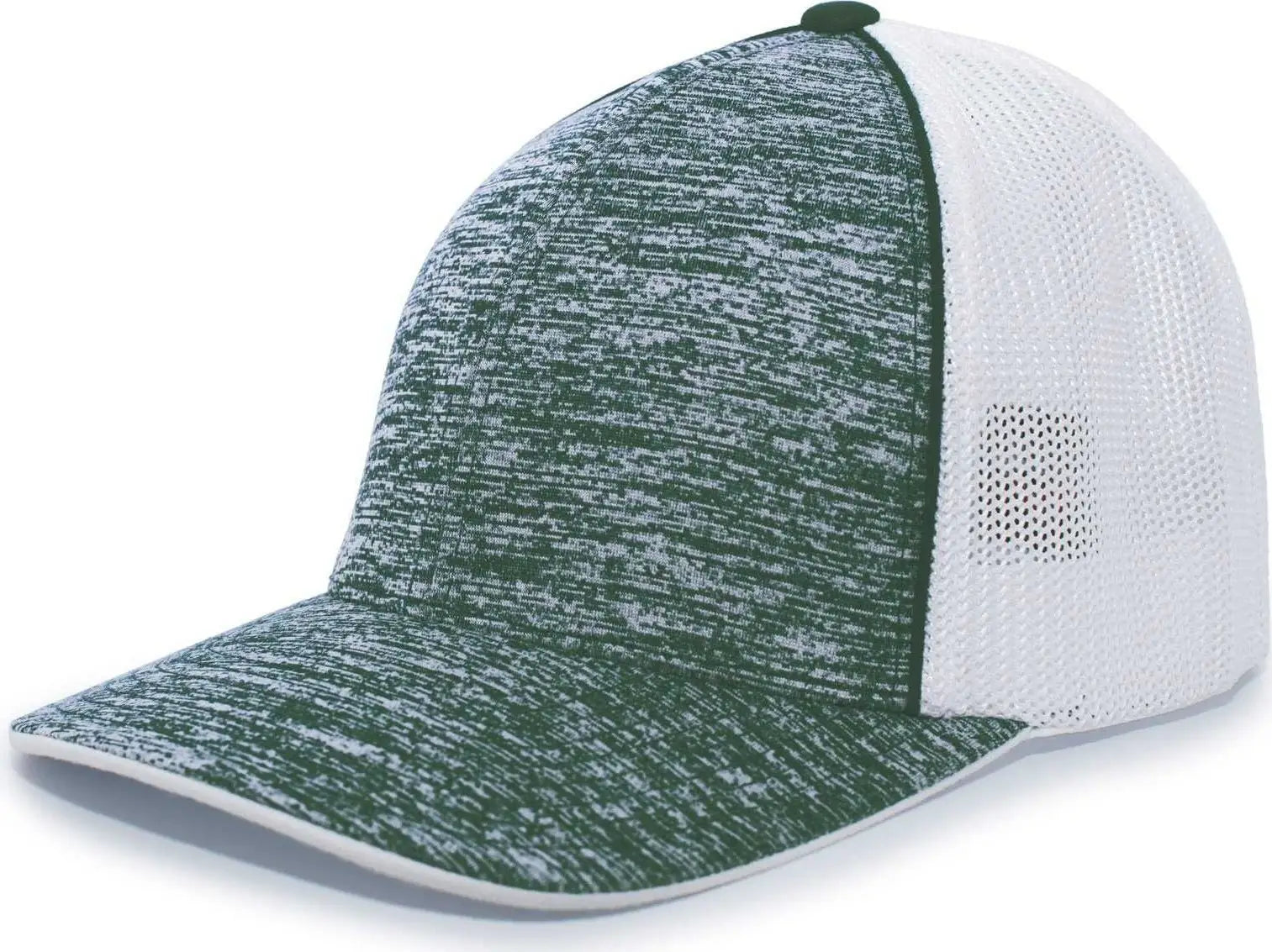 Pacific Headwear 406F Aggressive Heather Trucker Flexfit Cap - Dark Green Heather White - Forest White / 6 3/8’’ - 6