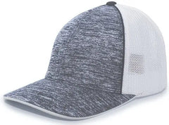 Pacific Headwear 406F Aggressive Heather Trucker Flexfit Cap - Graphite Heather White