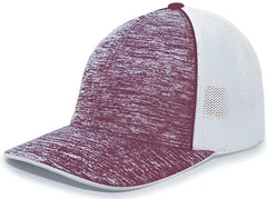 Pacific Headwear 406F Aggressive Heather Trucker Flexfit Cap - Maroon Heather White