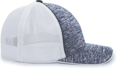Pacific Headwear 406F Aggressive Heather Trucker Flexfit Cap - Navy Heather White