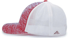 Pacific Headwear 406F Aggressive Heather Trucker Flexfit Cap - Red Heather White