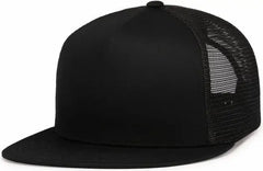 Pacific Headwear 4D7 D-Series 5-Panel Trucker Snapback Cap - Black - Black / 7’’ - 7 7/8’’