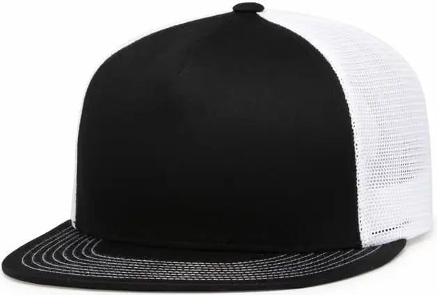 Pacific Headwear 4D7 D-Series 5-Panel Trucker Snapback Cap - Black White Black - Black White Black / 7’’ - 7 7/8’’