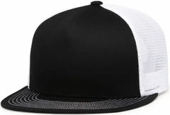 Pacific Headwear 4D7 D-Series 5-Panel Trucker Snapback Cap - Black White Black - Black White Black / 7’’ - 7 7/8’’