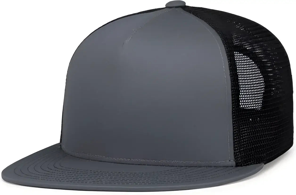 Pacific Headwear 4D7 D-Series 5-Panel Trucker Snapback Cap - Graphite Black Graphite - Graphite Black Graphite / 7’’