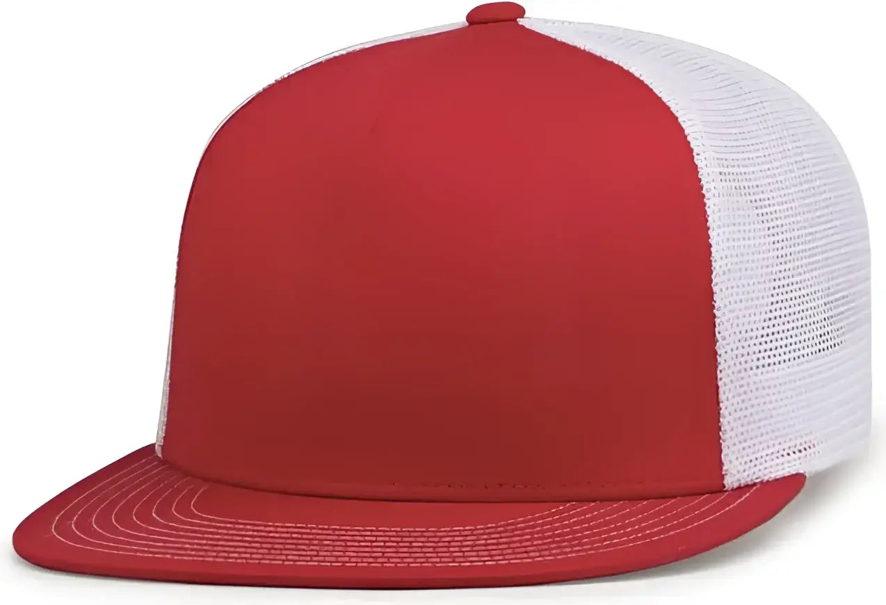 Pacific Headwear 4D7 D-Series 5-Panel Trucker Snapback Cap - Red White Red - Red White Red / 7’’ - 7 7/8’’