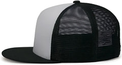 Pacific Headwear 4D7 D-Series 5-Panel Trucker Snapback Cap - Silver Black Black - Silver Black Black / 7’’ - 7 7/8’’