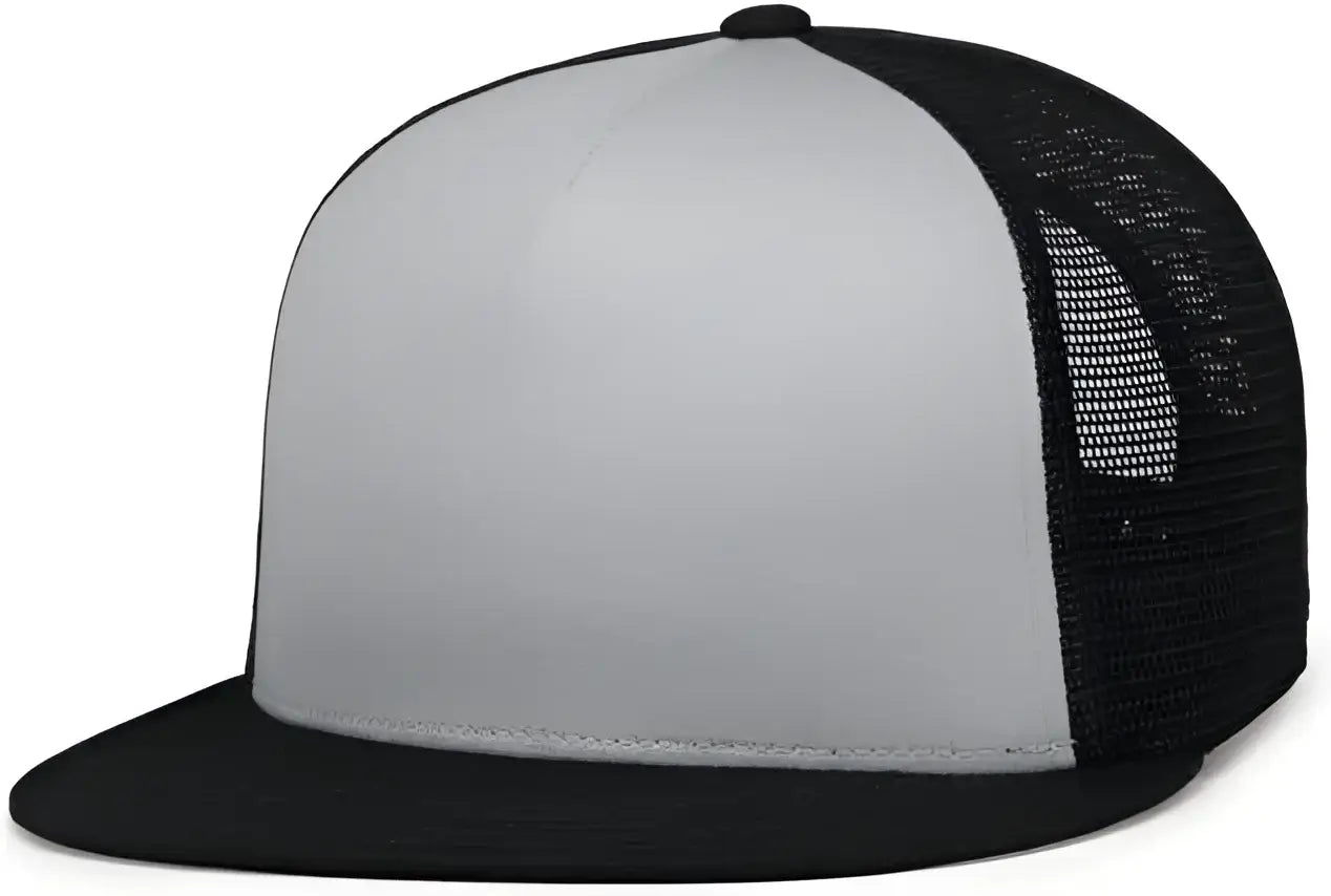 Pacific Headwear 4D7 D-Series 5-Panel Trucker Snapback Cap - Silver Black Black - Silver Black Black / 7’’ - 7 7/8’’