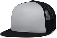 Pacific Headwear 4D7 D-Series 5-Panel Trucker Snapback Cap - Silver Black Black - Silver Black Black / 7’’ - 7 7/8’’