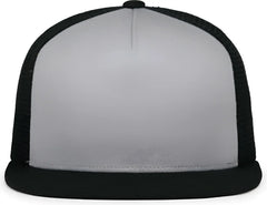 Pacific Headwear 4D7 D-Series 5-Panel Trucker Snapback Cap - Silver Black Black - Silver Black Black / 7’’ - 7 7/8’’
