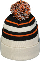 Pacific Headwear 641K Knit Fold Over Pom-Pom Beanie - Oat Black Orange - Oat Black Orange / OS