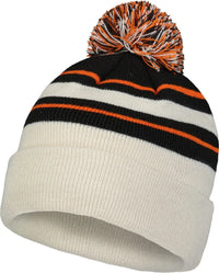 Pacific Headwear 641K Knit Fold Over Pom-Pom Beanie - Oat Black Orange - Oat Black Orange / OS