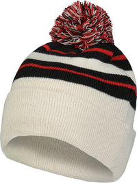 Pacific Headwear 641K Knit Fold Over Pom-Pom Beanie - Oat Black Red - Oat Black Red / OS
