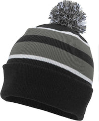 Pacific Headwear 641K Knit Fold Over Pom-Pom Beanie - Black Graphite White - Black Graphite White / 7’’ - 7 7/8’’