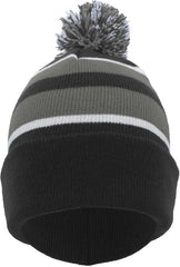 Pacific Headwear 641K Knit Fold Over Pom-Pom Beanie - Black Graphite White - Black Graphite White / 7’’ - 7 7/8’’