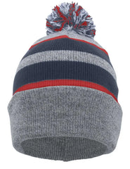 Pacific Headwear 641K Knit Fold Over Pom-Pom Beanie - Heather Navy Red - Heather Navy Red / 7’’ - 7 7/8’’