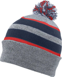 Pacific Headwear 641K Knit Fold Over Pom-Pom Beanie - Heather Navy Red - Heather Navy Red / 7’’ - 7 7/8’’
