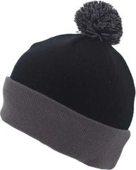Pacific Headwear 641K Pom-Pom Cuff Beanie - Black Graphite - Black Dark Gray / 7’’ - 7 7/8’’
