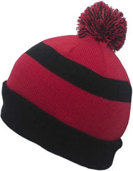 Pacific Headwear 641K Pom-Pom Cuff Beanie - Black Red Black - Black Red Black / 7’’ - 7 7/8’’