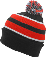 Pacific Headwear 641K Pom-Pom Cuff Beanie - Black Red White - Black Red / 7’’ - 7 7/8’’