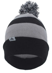 Pacific Headwear 641K Pom-Pom Cuff Beanie - Black Silver Black - Black Light Gray / 7’’ - 7 7/8’’