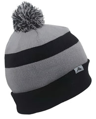 Pacific Headwear 641K Pom-Pom Cuff Beanie - Black Silver Black - Black Light Gray / 7’’ - 7 7/8’’