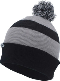 Pacific Headwear 641K Pom-Pom Cuff Beanie - Black Silver Black - Black Light Gray / 7’’ - 7 7/8’’