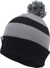 Pacific Headwear 641K Pom-Pom Cuff Beanie - Black Silver Black - Black Light Gray / 7’’ - 7 7/8’’