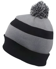 Pacific Headwear 641K Pom-Pom Cuff Beanie - Black Silver Black - Black Light Gray / 7’’ - 7 7/8’’