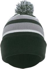 Pacific Headwear 641K Pom-Pom Cuff Beanie - Dark Green Silver White - Forest Light Gray / 7’’ - 7 7/8’’