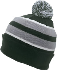 Pacific Headwear 641K Pom-Pom Cuff Beanie - Dark Green Silver White - Forest Light Gray / 7’’ - 7 7/8’’